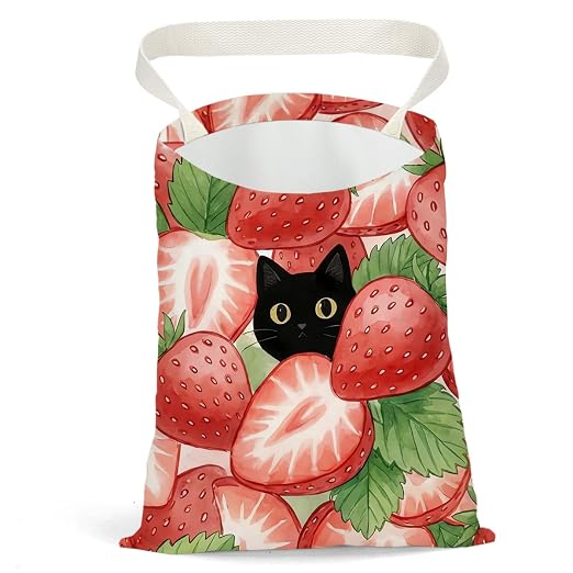 Black Cat Car Trash Bag, Strawberry Car Trash Bag Hanging, Strawberry Accessories, Summer Decor Waterproof Cars Back Seat Hanging Organizer Garbage Can for Vehicle Travelling Camping