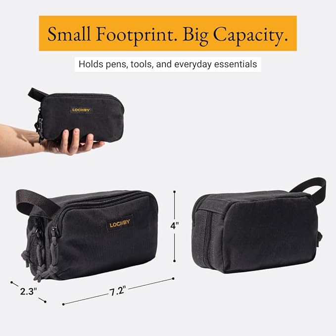 LOCHBY® Venture Pouch | Multipurpose Tactical Tool Bag | Water Resistant Waxed Canvas | Dual-Sided Zipper Pouch | for Motorcycle, Bike, EDC, Pen, Pencil, Art, Tech & Travel