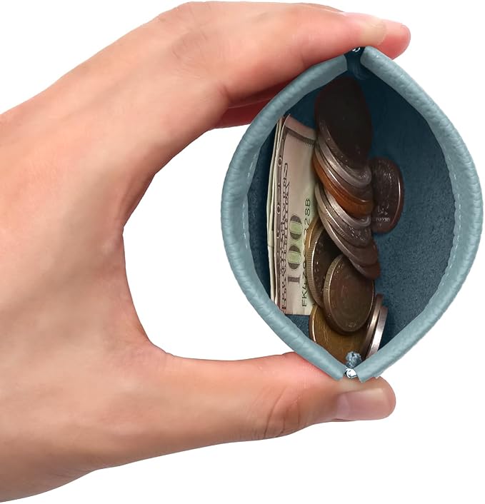 Genuine Leather Squeeze Coin Purse Pouch Change Holder For Men & Women Mini Change Purse Pouch for Pocket, Small Pouch Credit Card Key Headset Lipstick Holder (Blue)