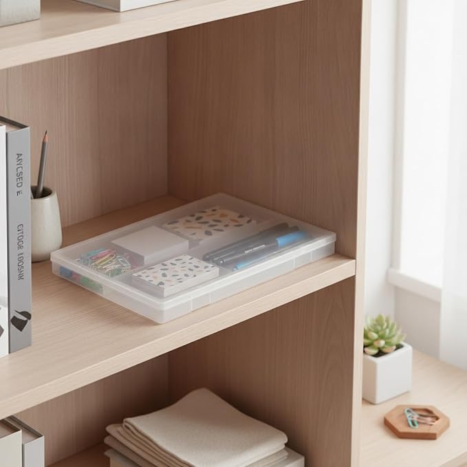 Storage Box, Transparent Stackable PP Plastic Container with Lid for Desktop Organization of Stationery and Documents (1 PC)