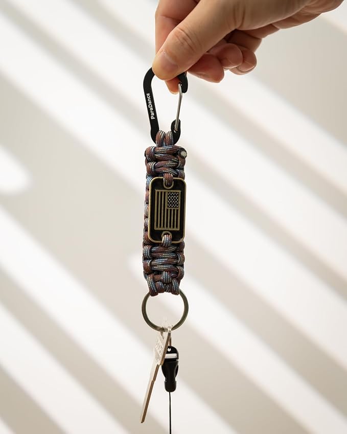 Paracord Keychain Braided Rope Key Chain w/USA Flag Carabiner Hook Clip for Men Women Keys Backpack Belt Camping