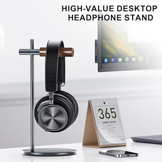 Oak Headphone Stand, Wood Headset Stand for Desk, Universal Holder for Airpods max, Bose, Beats, Gaming, Apple Vision Pro, VR Display Stand (Gray)