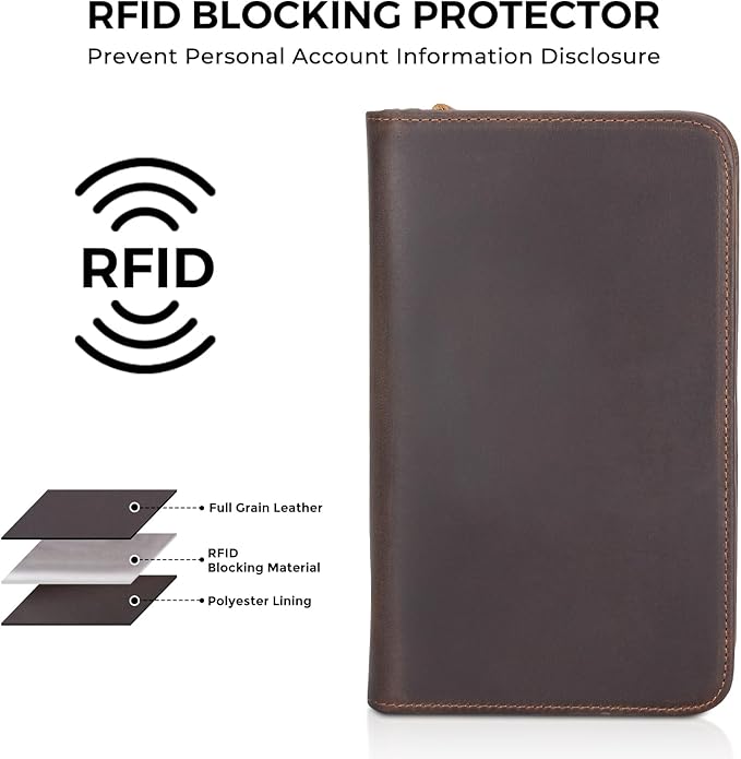 Polare Full Grain Leather Passport Holder Cover Case for Men RFID Blocking Travel Wallet Holds 4 Passports (Dark Brown with AirTag Slot)