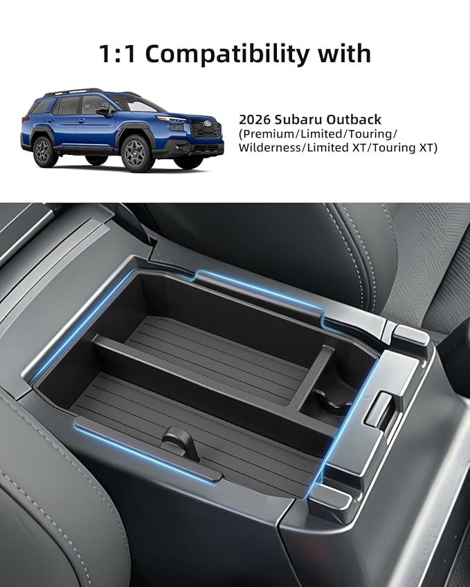 Double-Layer Center Console Organizer for 2026 Subaru Outback(Premium, Limited, Touring, Wilderness, Limited XT, Touring XT), Armrest Storage Box Insert Tray, Outback Interior Accessories