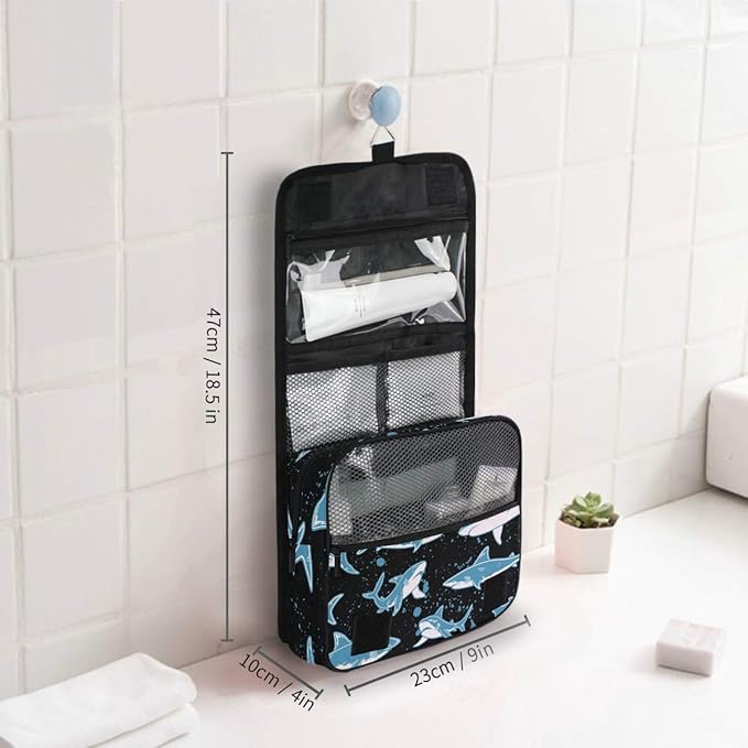 Hanging Travel Toiletry Bag Kit Boys Makeup Case Cosmetics Organizer for Men Women (Undersea Shark)