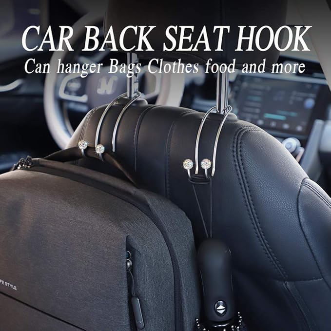 SAVORI Auto Hooks Bling Car Hangers Organizer Seat Headrest Hooks Strong and Durable Backseat Hanger Storage Universal for SUV Truck Vehicle 2 Pack (AB)