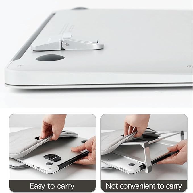 2PCS Keyboard Riser Self-Adhesive Mini Portable Laptop Stand, Mini Invisible Laptop Stand, Zinc Alloy Stable for Most Keyboards, Silver