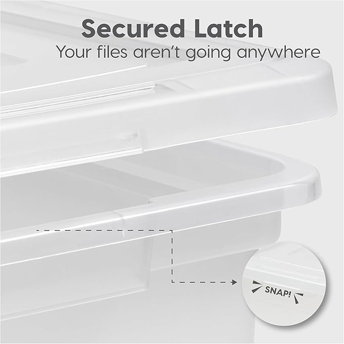 IRIS USA File Box, Plastic File Organizer with Lids for Letter/Legal File, Portable Document Box For Moving, Storage Bin with Durable and Secure Lid, Stackable Nestable BPA-Free, Clear 35 Qt. 8 Pack