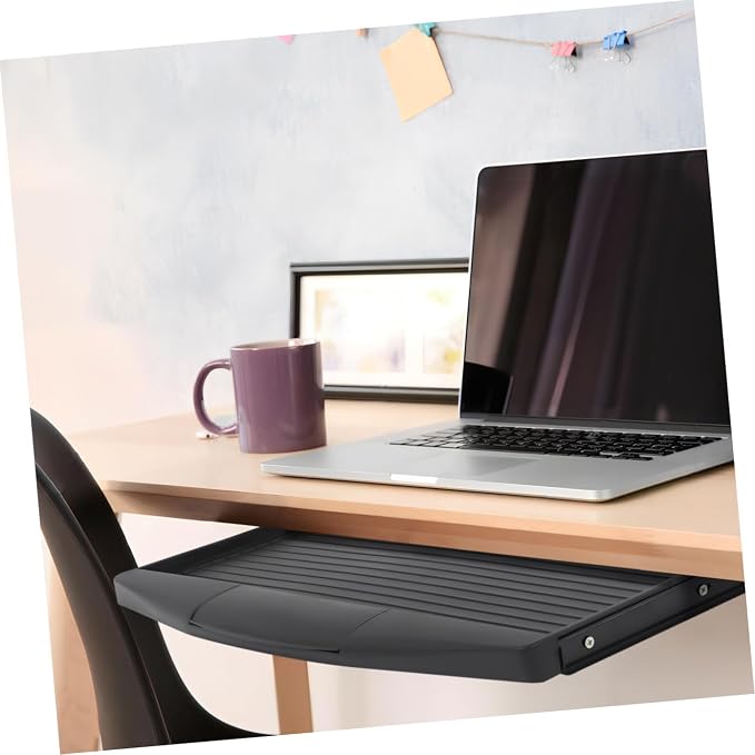 jojofuny Keyboard Tray Clamp On Keyboard Tray Under Desk Under Desk Pull Out Platform with Pencil Drawer Out Computer Drawer for Typing（Black）