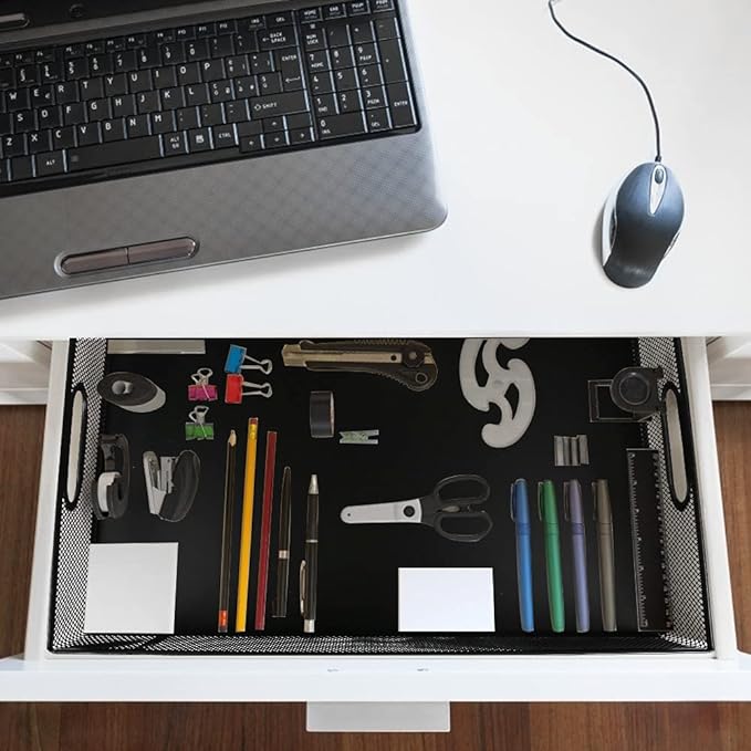 Desk Drawer Organizer, A4 Large Metal Mesh Desk Organizer Tray, Versatile Storage Box Set for Office Home Supplies,13 x 9 inches