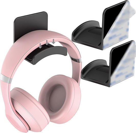 HomeMount Headphone Stand - Adhesive Gaming Headset Hanger Hook Desk Mount for Most Headphones & Controllers (Black 2Pack)