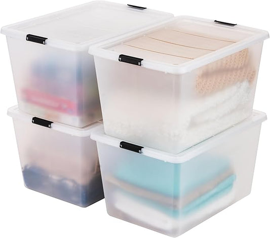 IRIS USA 4-Pack High-Capacity Clip Box with Latching Lids, 55 Quart Storage Bins, Supply Containers for Home, Office & Classroom Organization