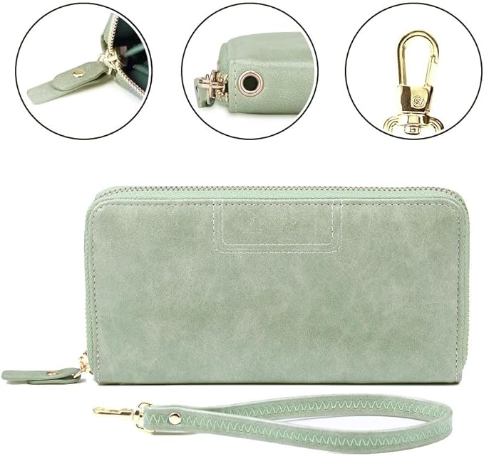 FT FUNTOR Wristlet Wallets for Women, Ladies PU Vegan Leather Clutch Wallet Zip around Phone Purse Card Holder Organizer