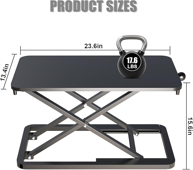 Keyboard Riser for Desk- 23.6’‘ Height Adjustable Standing Desk Converter, Table Lifter for Standing, Keyboard and Mouse Riser for Ergonomic Sit Stand Workstations, 6 Height Levels