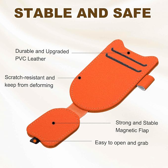 HARFINGTON 2 Pcs Sunglass Holder for Car Magnetic Leather Glasses Holder Universal Visor Sunglasses Clip Car Accessories Interior for Glasses Ticket Cards,Orange