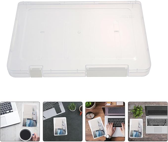 Zerodeko 2pcs Small File Storage Boxes with Lids, Plastic Paper Organizer Bins for Office Document and Receipt Storage, Dustproof A5 Thin White Clip File Holders for Desktop Use
