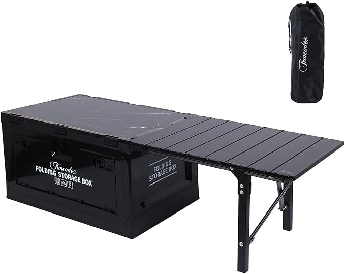 Nice C Folding Table, Storage Bin with Table, Collapsible Storage Box with Table, Organizing Containers Plastic with Wood Lid and 2 Side Doors, Stackable Organizer