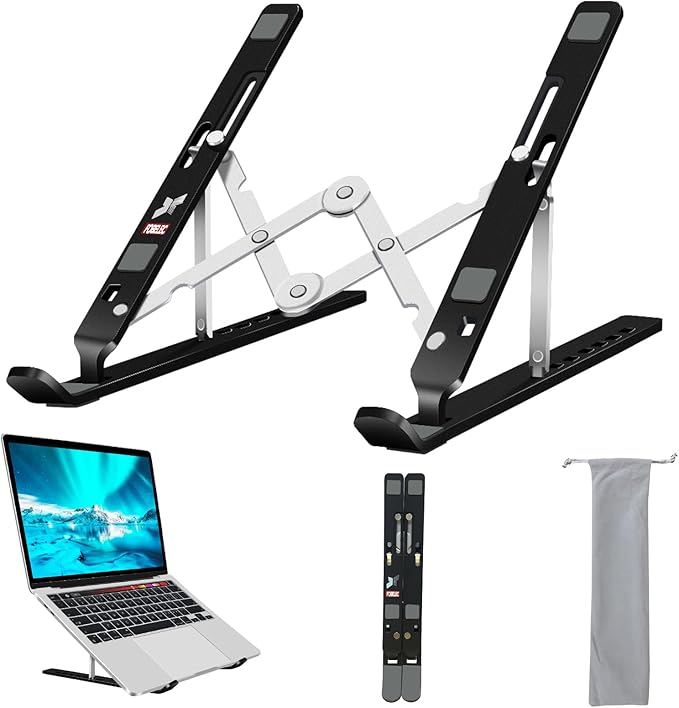 Laptop Stand, Computer Tablet Stand, Adjustable Aluminum Foldable Portable Laptop Holder Riser, Compatible with MacBook Air Pro, Lenovo, HP, Dell, More 10-15.6??Laptops and Tablets (Black)
