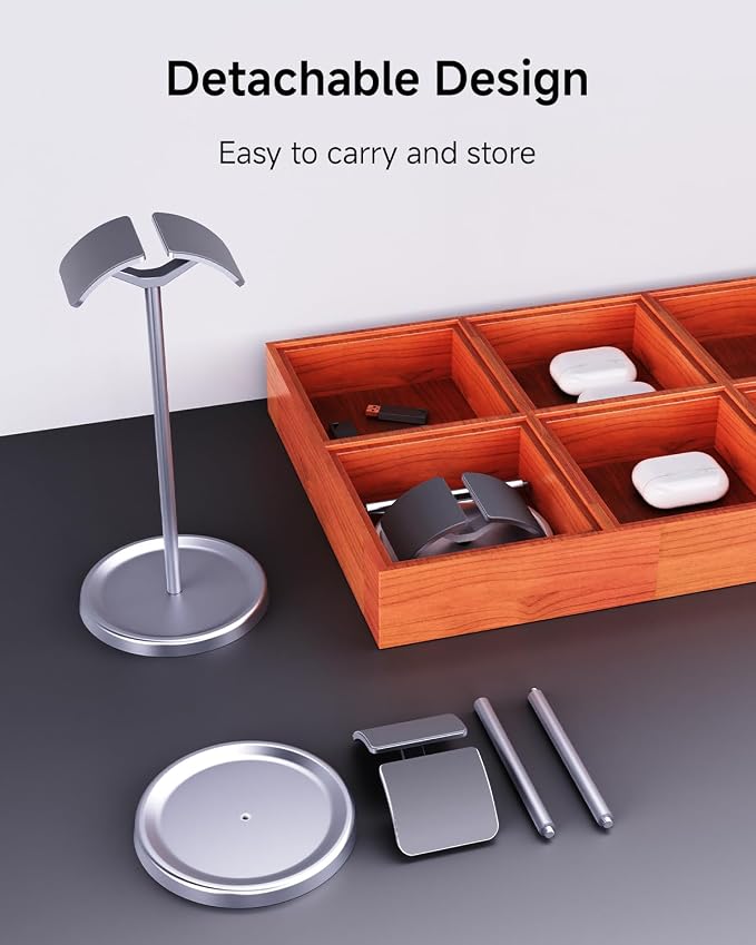 Headphone Stand for Desk, Aluminum Metal Gaming Headset Holder Hanger with Supporting Rod & Base, Headphone Stand for AirPods Max, AirPods Pro, Beats, Bose, Sennheiser, Sony and More - Silver