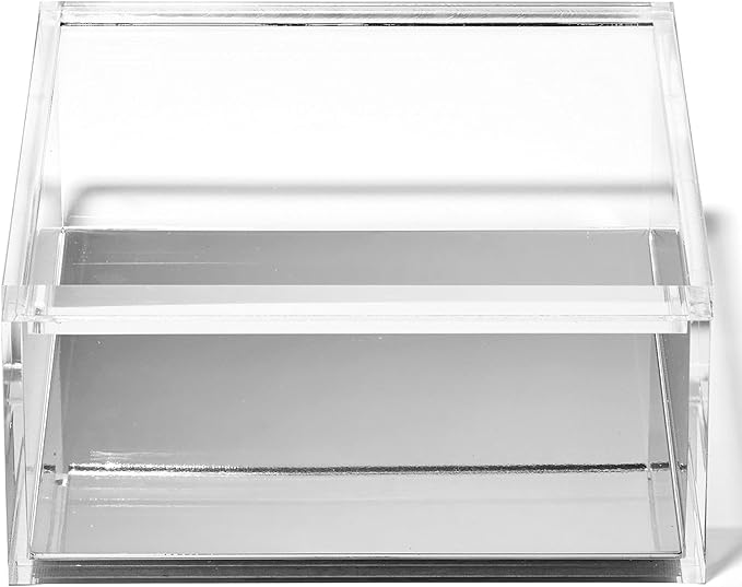 OfficeGoods Acrylic Desk Organizer w/Silver Base – Functional & Elegant Odds & Ends Box for Display or Storage – Perfect for Home or Office, Kitchen, Bathroom Vanity, Curio Display - Extra Large