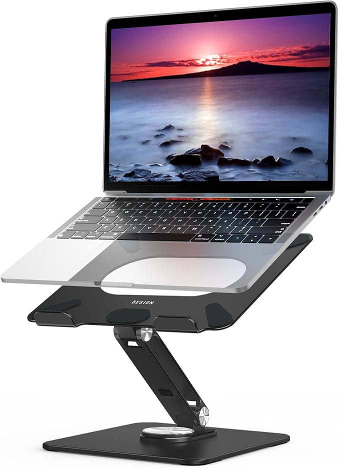 BESIGN LSX7 Laptop Stand with 360 Rotating Base, Ergonomic Adjustable Notebook Riser, Foldable Computer Holder Compatible with 10-15.6" Laptops (Black)