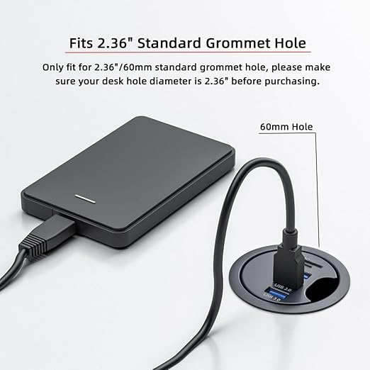 ChenYang USB 3.0 Flush Mount Desktop HUB,3 USB 3.0 Port HUB Grommet Hole 2.36"(60mm) with SD/TF Card Reader Port