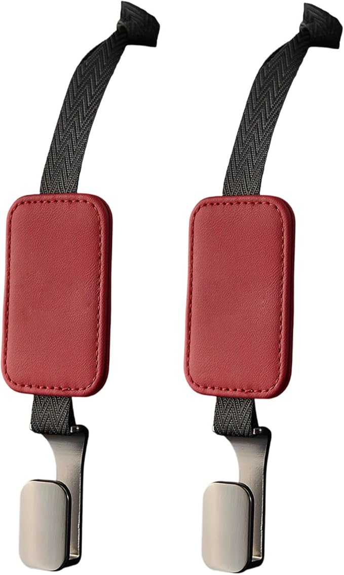 Car Headrest Hooks Compatible with Chevrolet Tahoe LS/Premier 2021-2025, 2 Pack Leather Back Seat Organizer Hooks with Heavy Duty Metal Hook Durable Bag Holder,Red