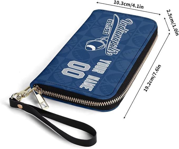 Custom Sports Team Zip Organizer Wallet-Personalized PU Leather Wallet with Name Number,Multi-Card Slots,Wrist Strap,Fan Gift for Men Women.