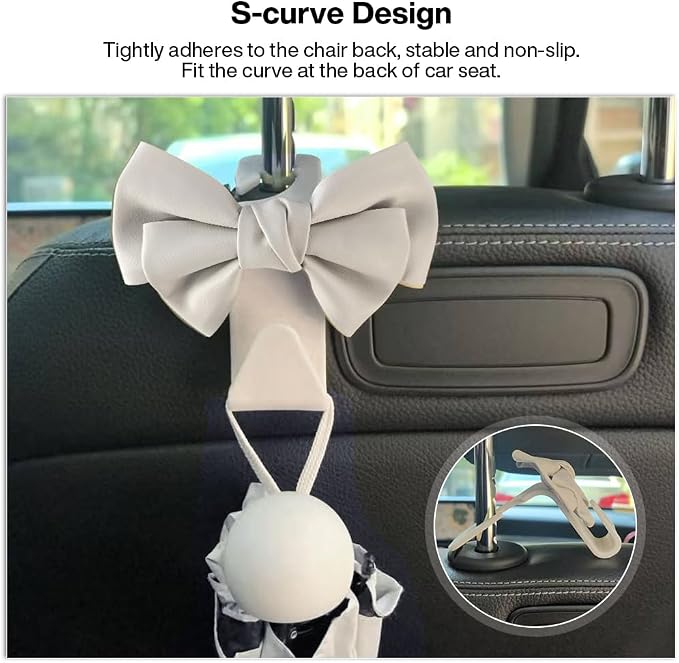 2 Pack Car Seat Headrest Hook, Auto Seat Hook Hangers Storage Organizer Interior Accessories for Handbag Clothes Coats Grocery Bags (White leather)