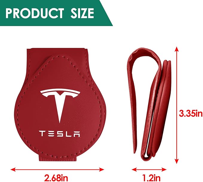 Sunglasses Holder Compatible with Tesla Model Y 3 X S Cybertruck Leather Magnetic Glasses Mount Holder Eyeglasses Sunglasses Clip Visor Sunglass Holder Accessories Gifts for Owners (Red)