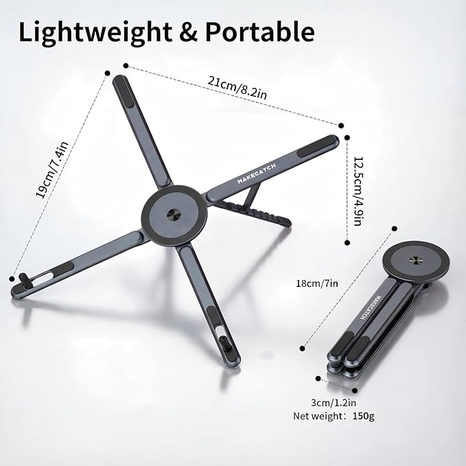 Portable Laptop Stand for Desk, 3-in-1 Adjustable Holder for MacBook, 8-Level Height & Angle, Aluminum Alloy Desktop Stand, Compatible with 4-13??iPhone, 10-16??Laptops & Tablets(Gray)