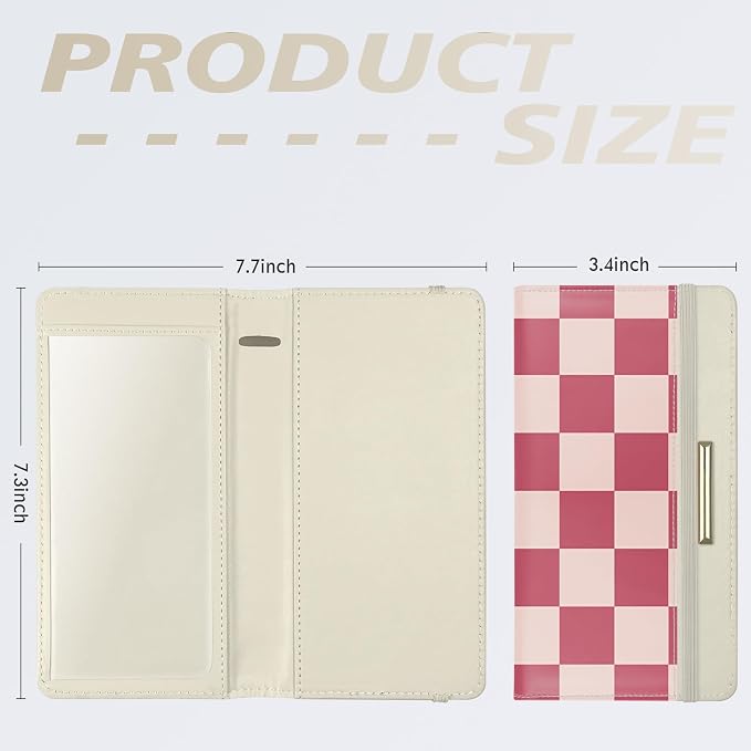 Printed Checkbook Cover, RFID Blocking Checkbook, Stylish, Lightweight, Slim Durable, Multi-Functional Checkbook Holder for Personal and Business Checks (Plaid-Pink)