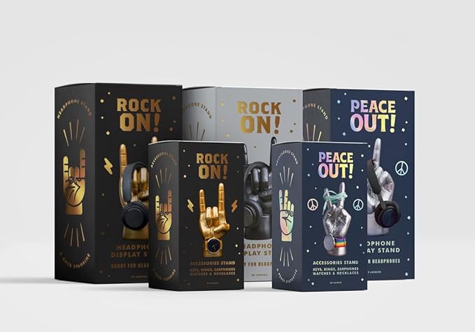 Luckies Headphone Stand - Headphone Holder - Rock On Hand - Headset Stand - Mens Jewellery Holder - Mens Desk Accessories - Controller Holders - Guitar Accessories - Desk Tidy - Dad Rock Gifts - Black