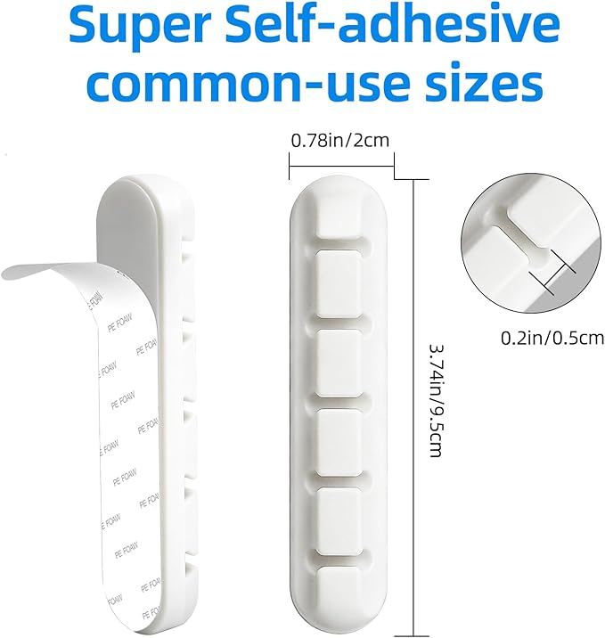2 Packs Cable Clips, Cable Organizers for Cords, Cable Holder,Cord Organizer, Cord Holder for Desk,Car,Home and Office (5 Slots)，White