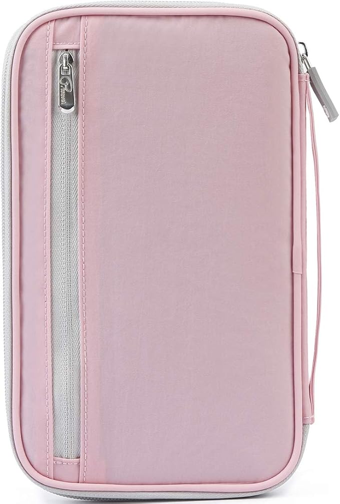 VanFn Passport Wallet, RFID Family Travel Passport Holder With Hand Strap, RFID Blocking Credit Card Wallet For Men & Women, Trip Document Organizer Fits Phone And Tickets P.Travel Series (Pink)