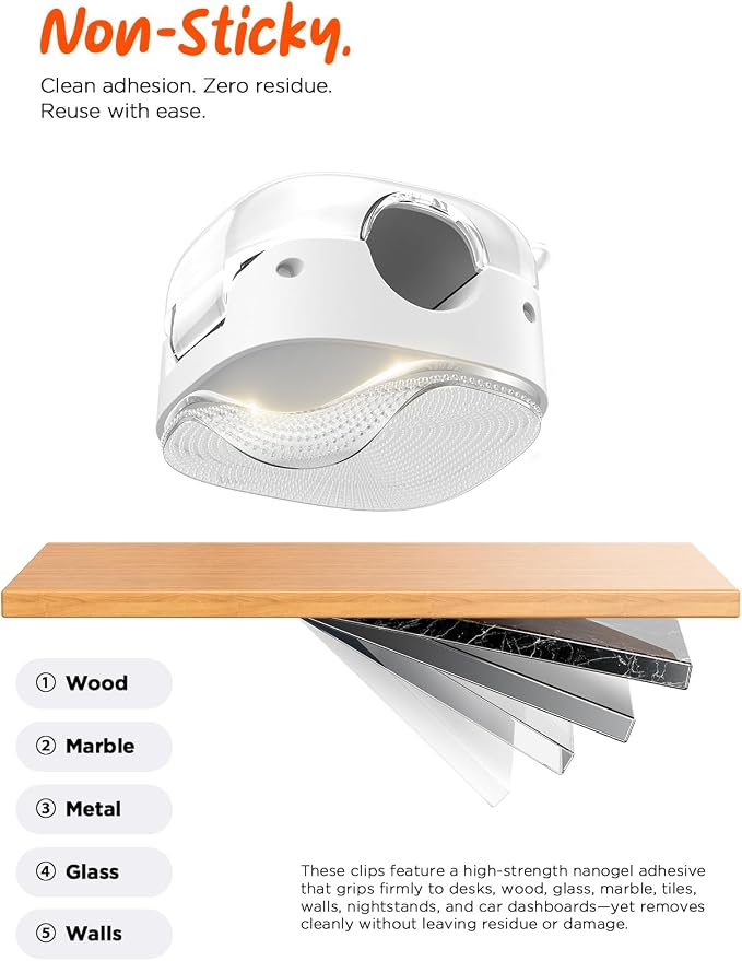 Cable Clips,12Pack Cord Holder Cord Organizer [1s Lock & Strongest Adhesive] Spring Cord Clips Phone Charger Wire Desk Cable Management Nightstand Home Office School Decor Women Cute Desk White