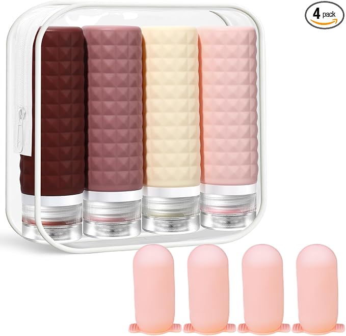 Travel Bottles for Toiletries, TSA Approved Travel Size Containers with Silicone Bottle Covers, Leak Proof Silicone Shampoo Bottles, Small Toiletry Containers for Shampoo Conditioner Lotion