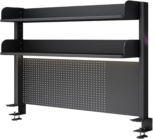 2 Tier Organizer Shelf Clamp On Desk 23 31 39in,Computer Desk Accessories for Office,Pegboard Workstation Desk Extender,Privacy Panel for Gaming Desk Desktop Shelving System(60cm/23.6in)