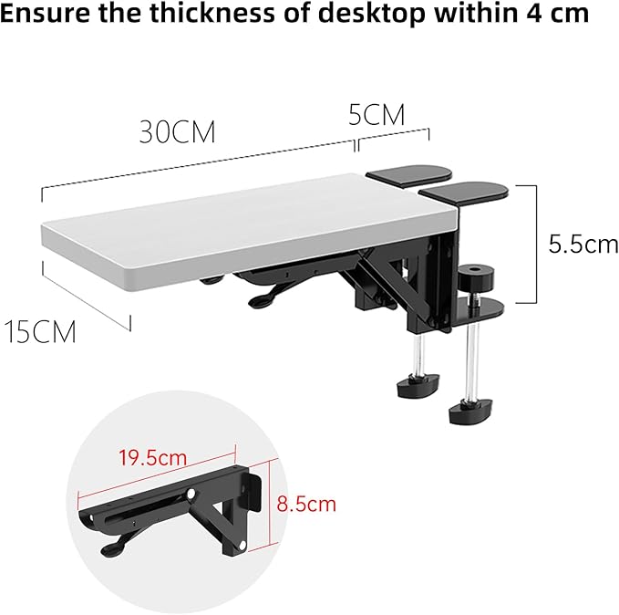 Ergonomics Desk Extender Tray, 11.8x5.9" Punch-Free Clamp on, Foldable Keyboard Drawer Tray, Table Mount Arm Wrist Rest Shelf, Computer Elbow Arm Support