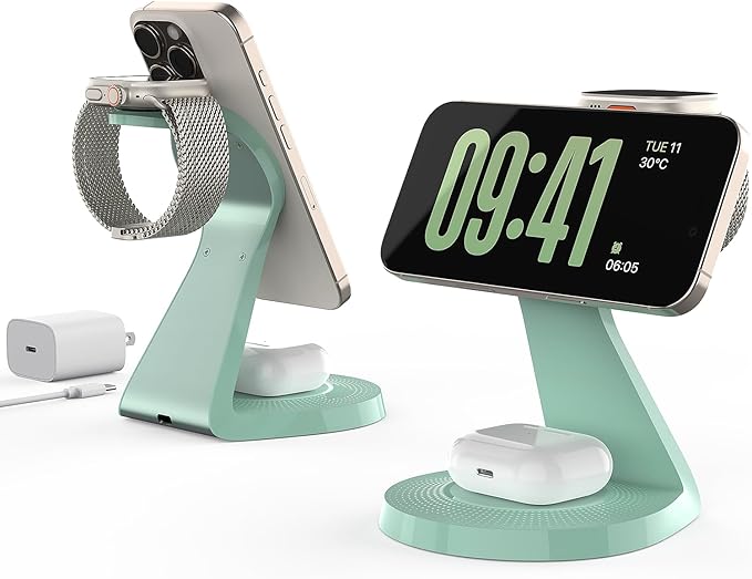 3 in 1 Charging Station for Apple Devices,Mag-Safe Charger Stand Fast Charging,Wireless Charger for iPhone17/ Air/16/15/14/13/12 Series,& AirPods,& iWatch(USB-C Charger Included)