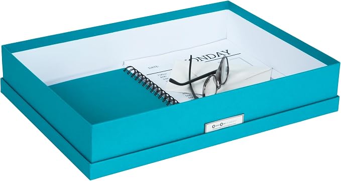 Bigso Sverker Fiberboard Legal and Art Storage Box | Scrapbook Storage Box for Loose Papers and More | Durable Document Boxes with Lid and Metal Label Holder | 17.1’’ x 12.2’’ x 3.3’’ | Turquoise
