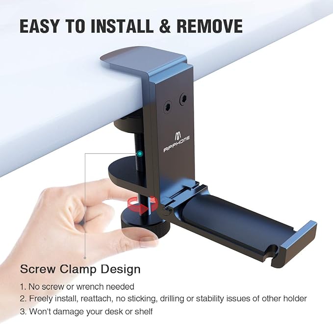 2Pack Upgrade Foldable Headphone Stand Under Desk PC Gaming Headset Hanger Holder Hook Clamp with Built in Cable Clip Organizer Space Save Mount Fold Upward Not in Use, Universal Fit, Black