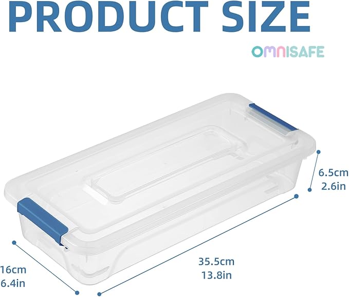 Plastic Storage Bin with Lid, Stackable Design, Clip Box for Crafts, Supplies and Office Items Container (8 Pack 4 Quart Blue)