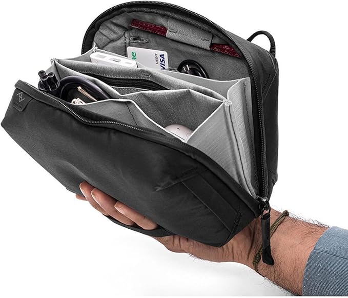 Peak Design Tech Pouch, Black, Electronics Organizer for Travel or Everyday Carry, Origami-Style Storage, Cable Pass-Through, Weatherproof Recycled Nylon, Gear Carry Bag for Men and Women