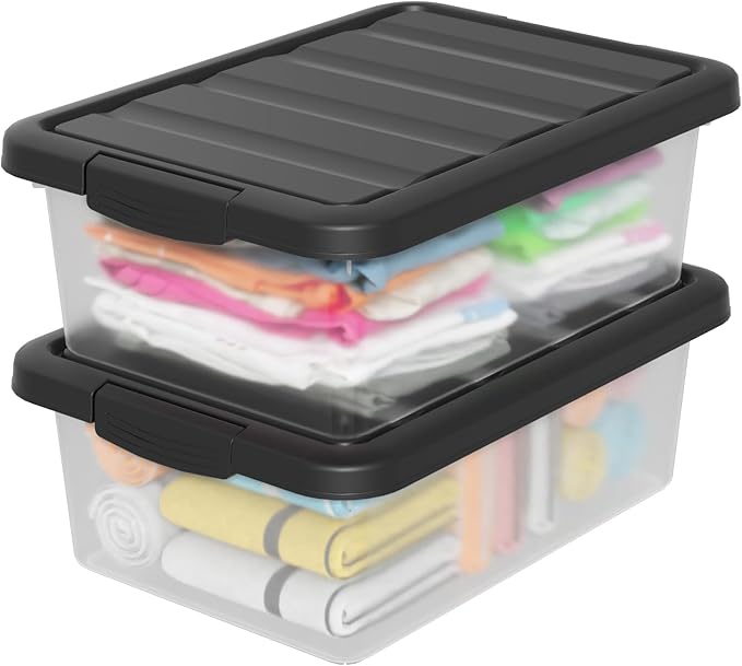 2-Pack Latching Boxes, 14 Quart Clear Plastic Organization Containers for Closet, Bedroom, Shelving Units
