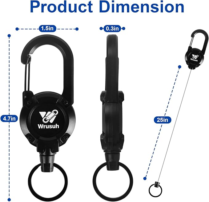 Heavy Duty Retractable Keychain, Multitool Carabiner Badge Holder-Sturdy & Durable Design for Keys, ID Badges & Small Tools, Clip-On Belt/Camping Gear for Work, Travel, Warehouse & Outdoor Use