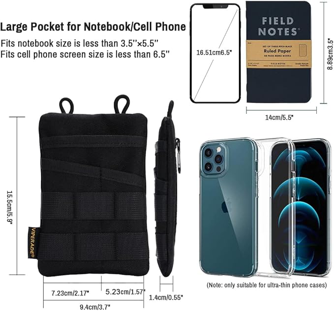 VIPERADE VE3-P EDC Pouch Small EDC Tool Bag Organiser Bag Pocket Organiser Nylon Multitool Bag Small for Torch Multitools Pen Notebook Black