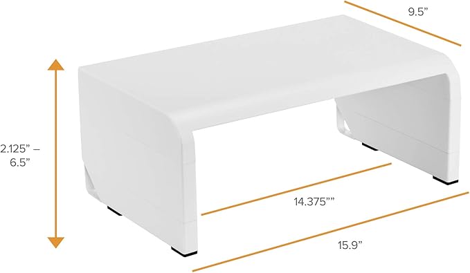 Bostitch Office Konnect Adjustable Monitor Stand Riser, 4 Height Adjustments, Built-In Cable Management, Rubber Feet - White
