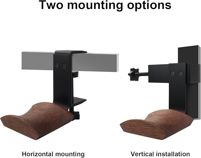 Headphone Holder Walnut Wood & Solid Metal Headset Hanger Stand for Desk Adjustable Design Ideal Headphone Stand for All Headphone Sizes