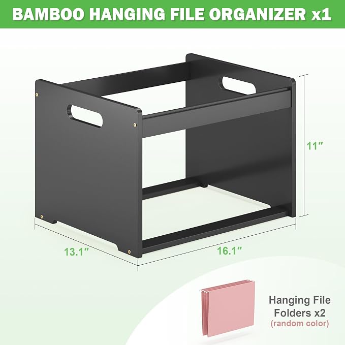 Hanging File Organizer Box for Letter Size, Bamboo File Folder Organizer, Storage Moving Boxes with Handle Wood Desk Filing Box for Office Banker Document